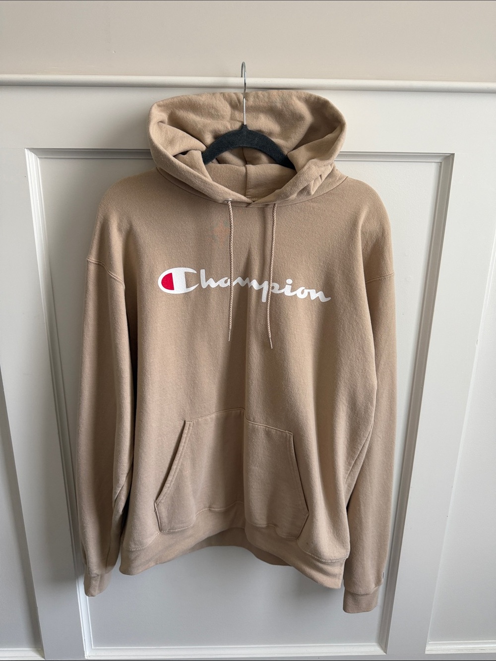 EUC Champion Men's Tan Crewneck Logo Hoodie